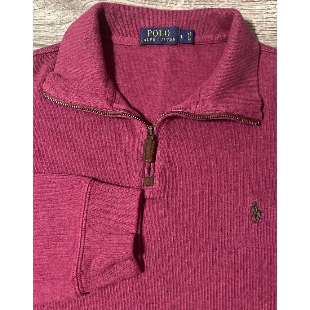 Polo Ralph Lauren 1/4 Zip Burgundy Pullover Sweater Size Large With Pony
